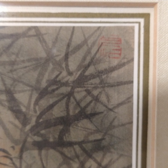 Vintage 1970s Japanese hand-painted on silk tiger signed 12 x 15" - Picture 4 of 8